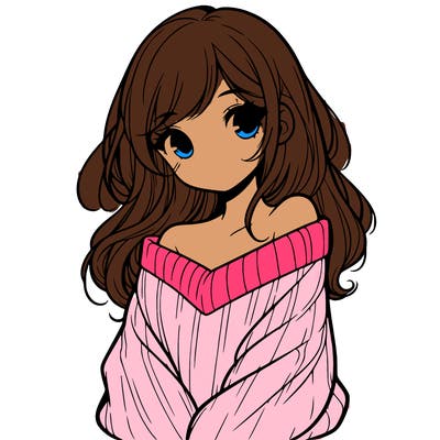 shy pretty girl wearing a sweater that is falling off one shoulder portrait