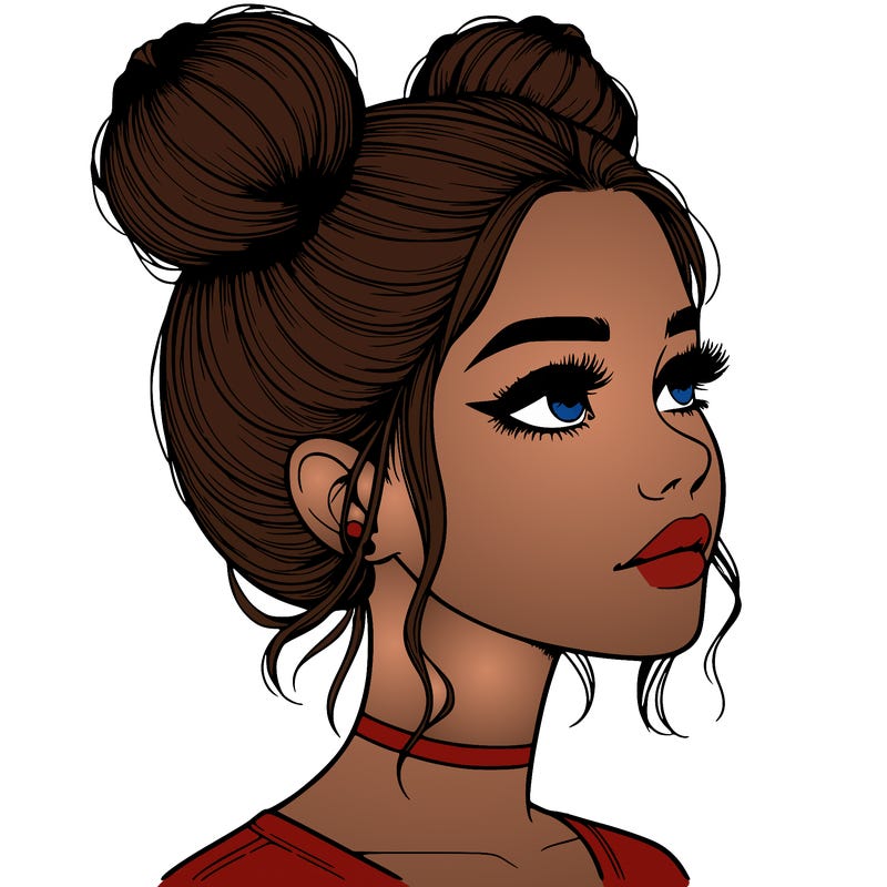 realistic girl with buns on the top of her head