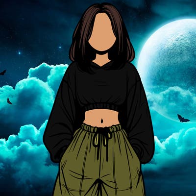 realistic girl faceless with baggy pants and a crop top