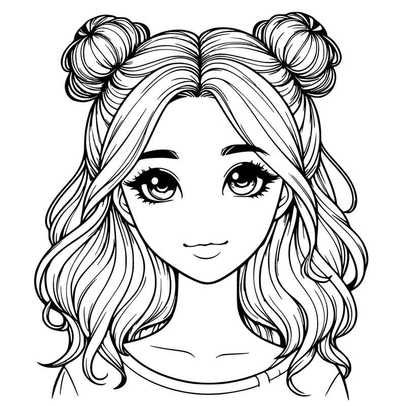 realistic girl with a pretty face and cute buns in her hair
