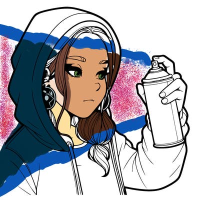a realistic girl, spray painting