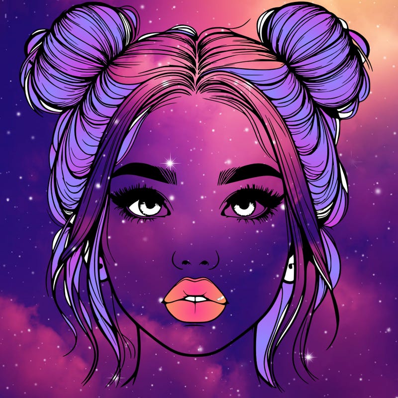 realistic girl with two buns on her hair and lips