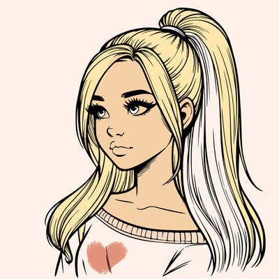 realistic girl with a high ponytail