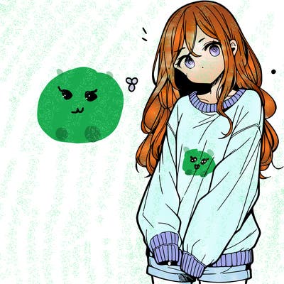 manga teen girl  in a sweater and baggy pants