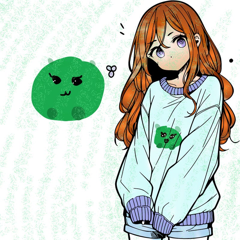 manga teen girl  in a sweater and baggy pants