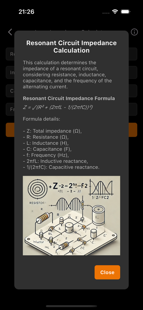 Electrician's assistant - Detailed resonant circuit impedance calculation formula and circuit diagram guide