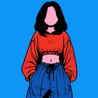 realistic girl faceless with baggy pants and a crop top