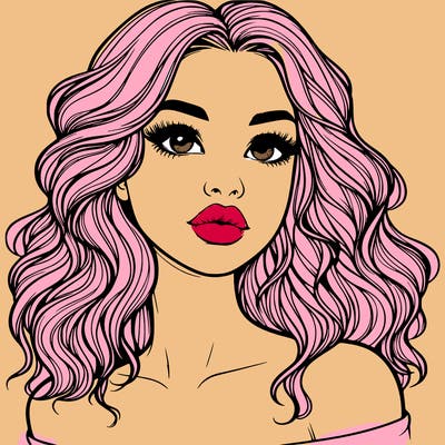 realistic girl with wavy hair and lips