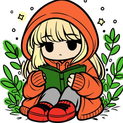 girl in oversized hoodie reading a book