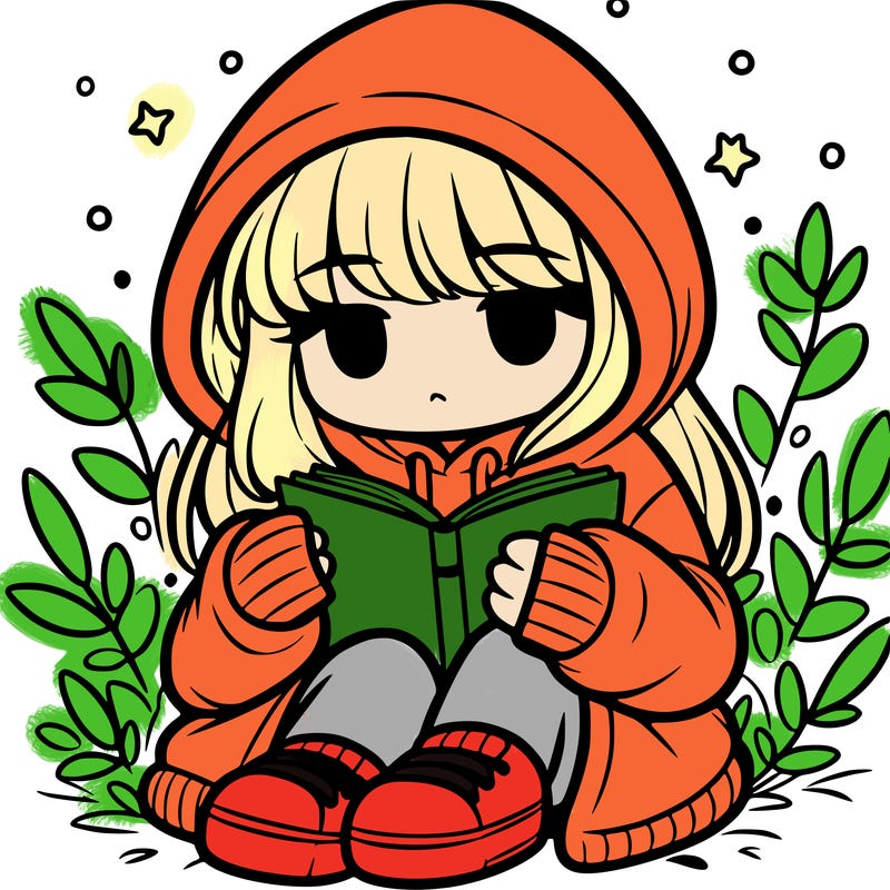 girl in oversized hoodie reading a book