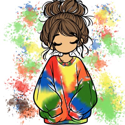 girl with baggy sweatshirt and messy bun