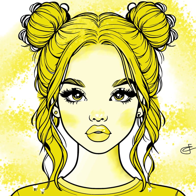 realistic girl with two buns in hair and lips