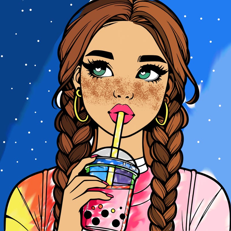 realistic girl with braided hair drinking boba