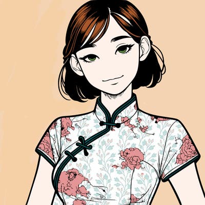 realistic asian girl wearing qipao