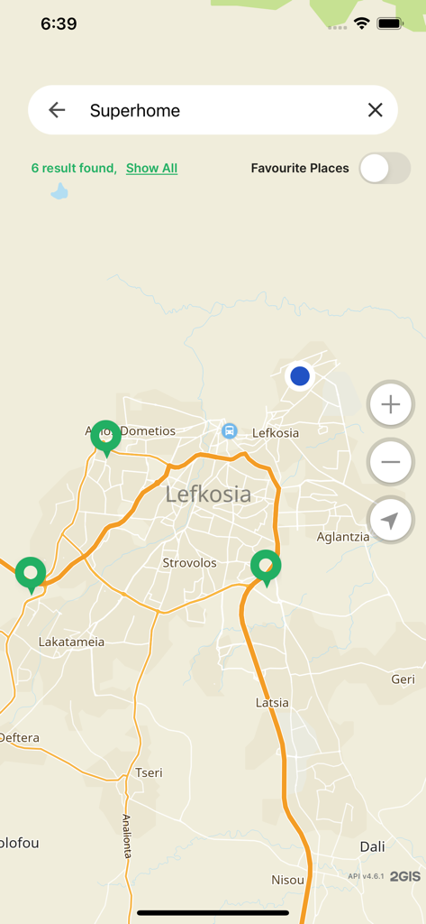 NaviCY - NaviCY app interface showing map of Nicosia with location pins