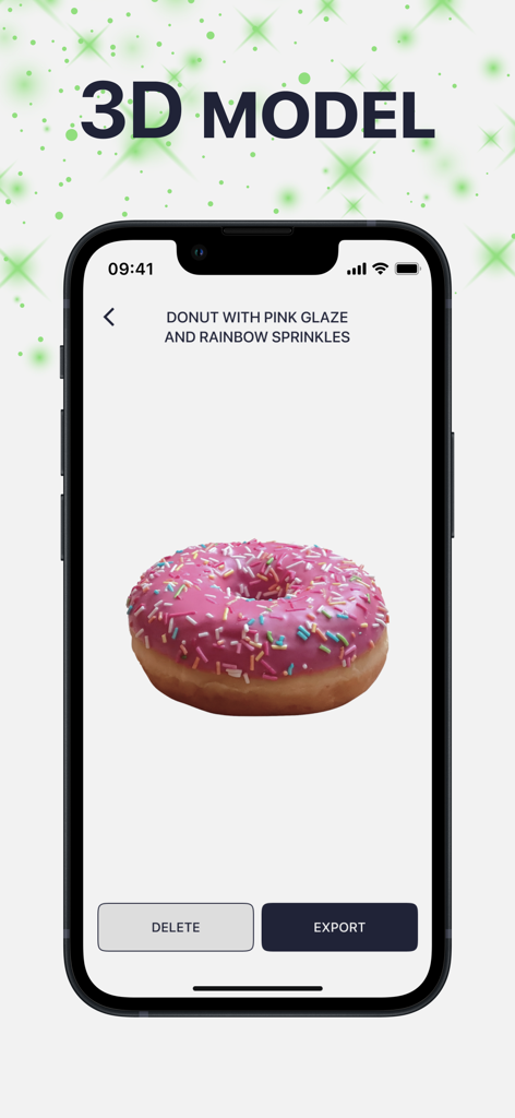 AI generated 3D model of a pink glazed donut with rainbow sprinkles
