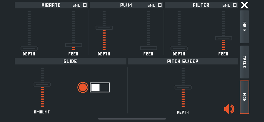 SquareSynth 2 modulation settings interface for chiptune music production