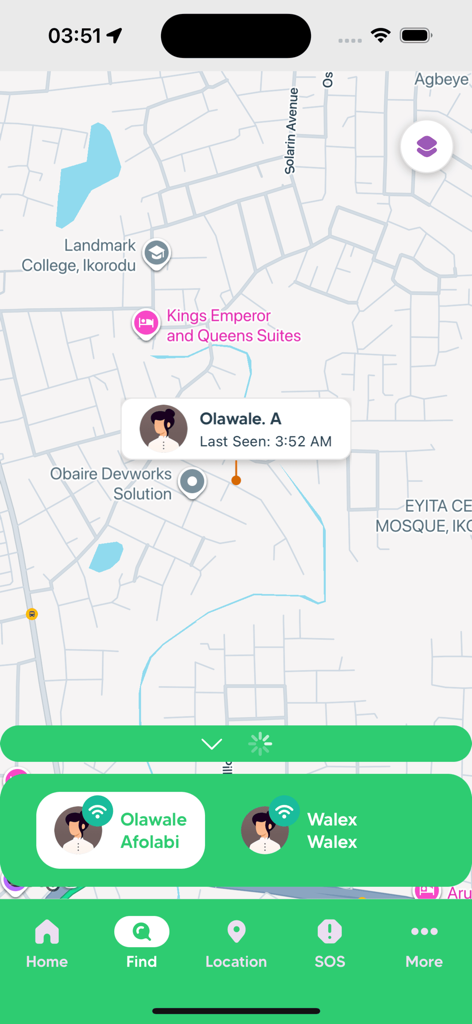 Tyda - Tyda app interface showing real-time family location tracking on a map