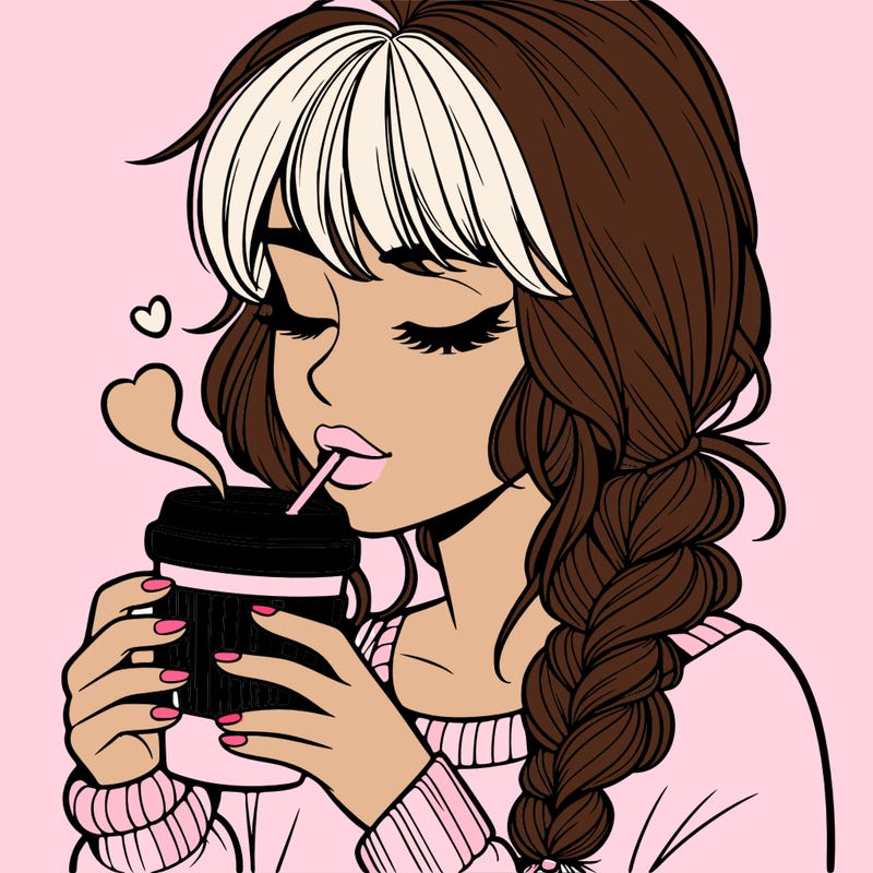 realistic girl drinking coffee