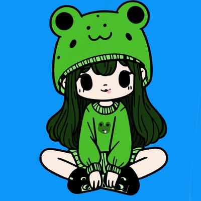 a girl wearing a frog hat and some frog socks