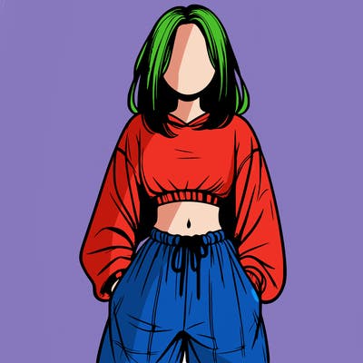 realistic girl faceless with baggy pants and a crop top