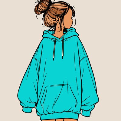 realistic girl with a oversized sweatshirt on and a bun