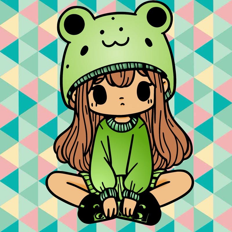 a girl wearing a frog hat and some frog socks