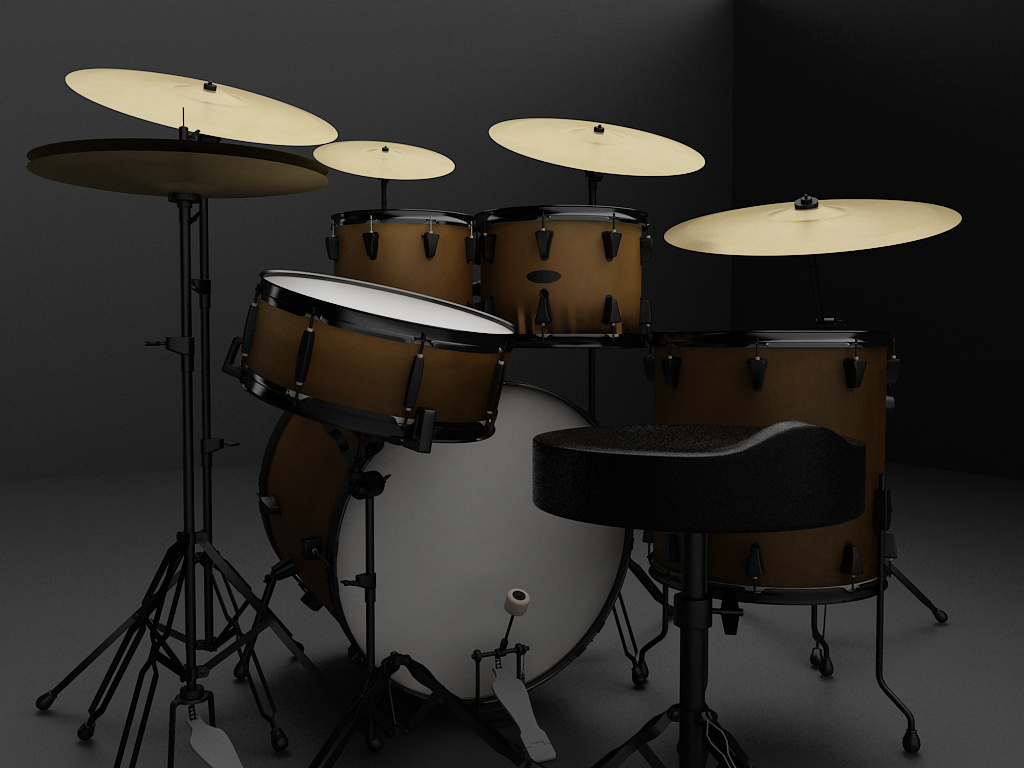 Realistic 3D render of an acoustic drum kit for the XDrum iPad app