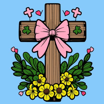cross with flowers and bows