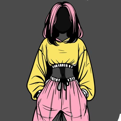 realistic girl faceless with baggy pants and a crop top