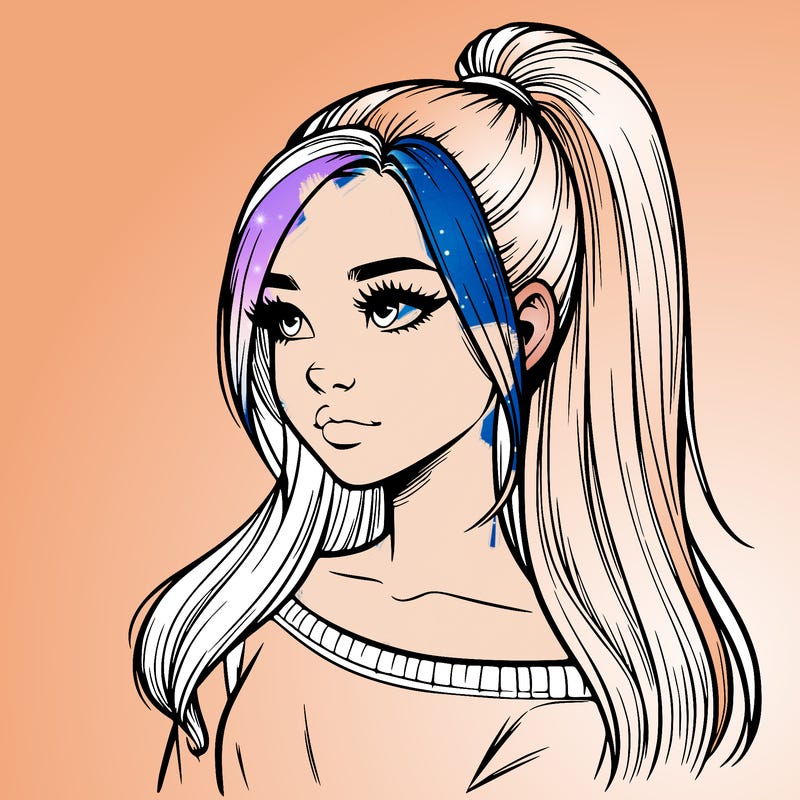 realistic girl with a high ponytail