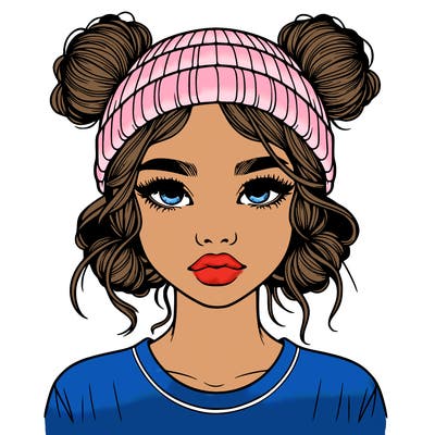 realistic girl with buns in her hair with a beanie on