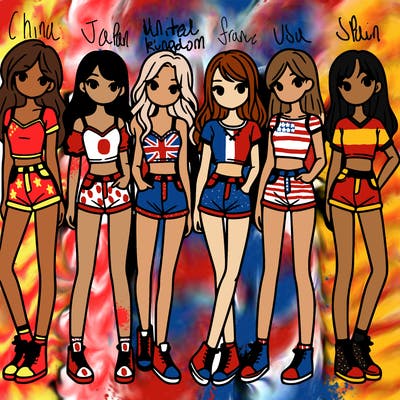 a group of girls wearing crop tops and shorts