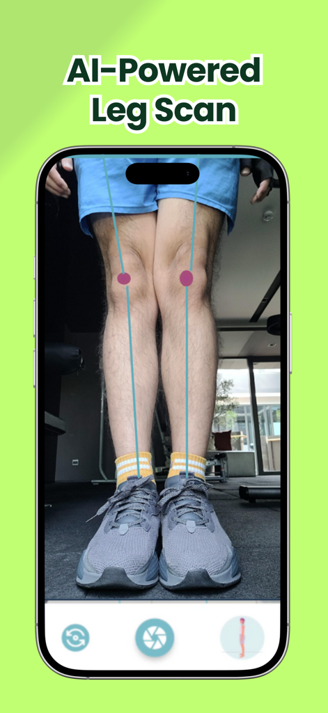 Pain-Free Running App - RunZen - Smartphone screen displaying the RunZen AI powered leg scan feature for runner mobility analysis