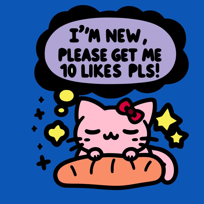 kitty taking a nap dream talking and saying "i'm new, please get me at least 10 likes pls!!"