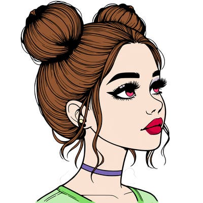 realistic girl with buns on the top of her head