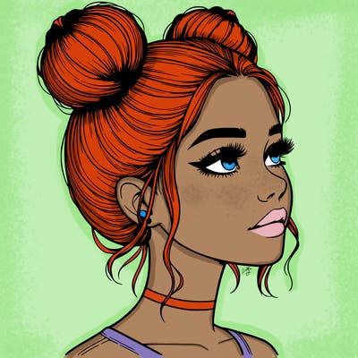 realistic girl with buns on the top of her head