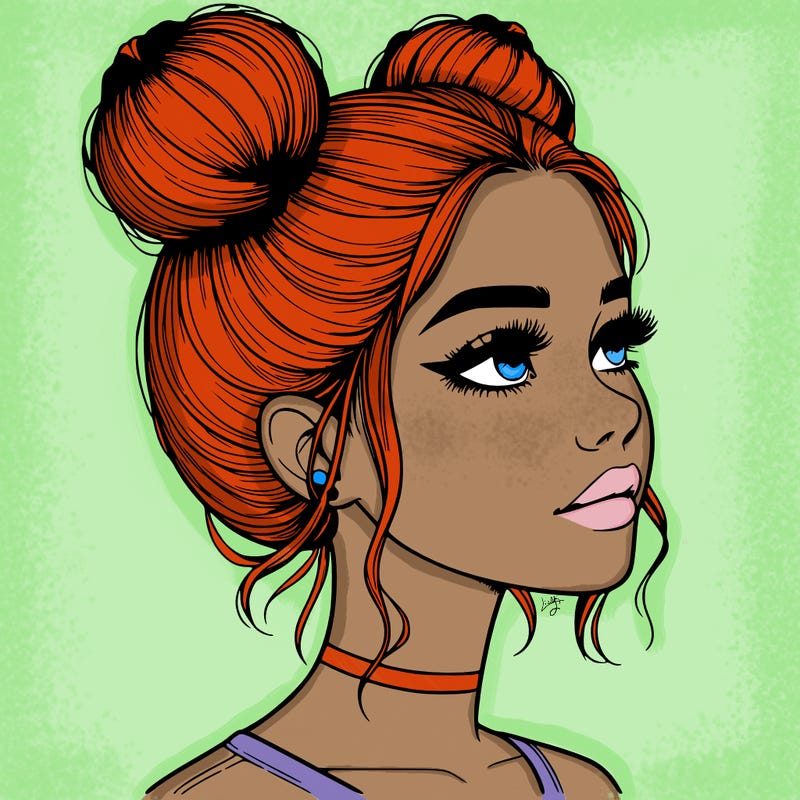 realistic girl with buns on the top of her head
