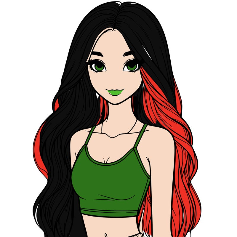 realistic girl with long hair with a crop top