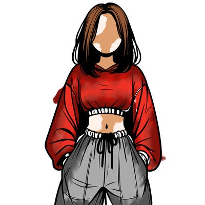 realistic girl faceless with baggy pants and a crop top
