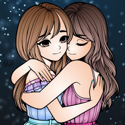 realistic girls hugging