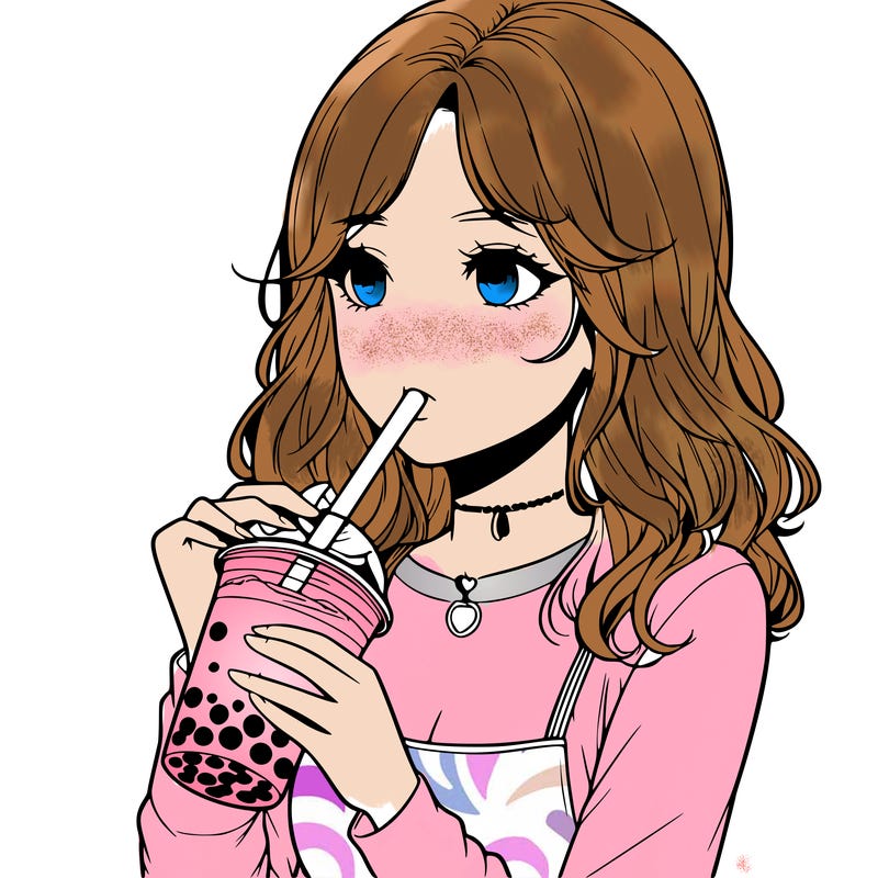 realistic girl drinking boba tea