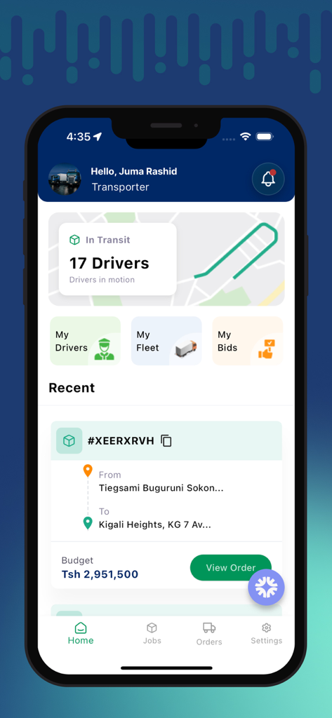 Sana Logistics - Sana Logistics mobile app dashboard showing real-time driver status and fleet management tools