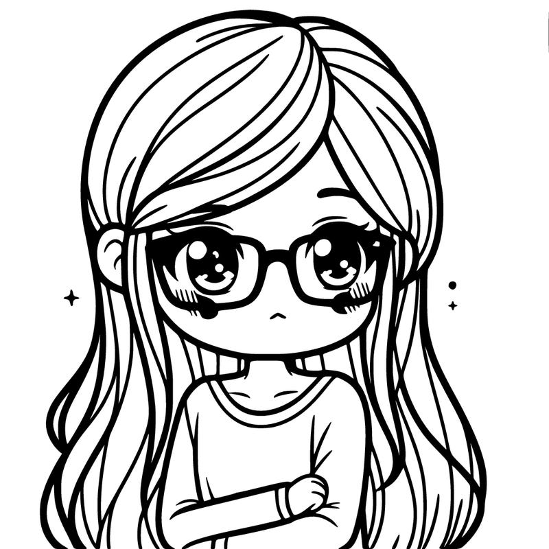 shy girl with long hair and glasses