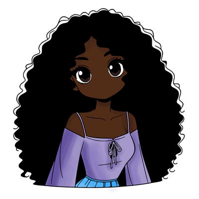 a black anime girl with long afro hair