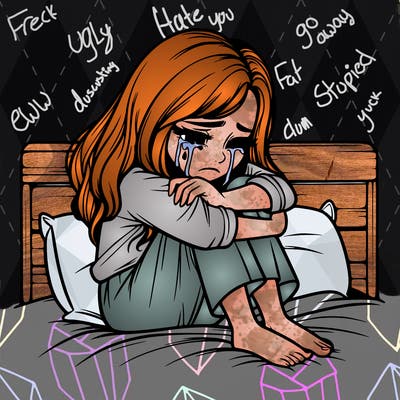 realistic girl crying on her bed over a break up