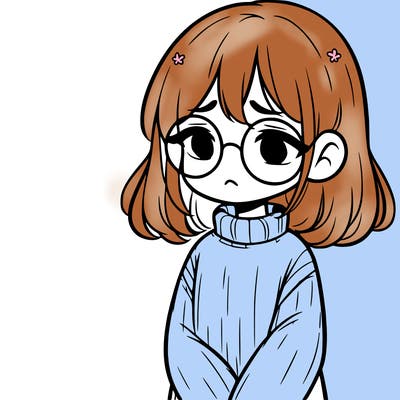 sad girl with glasses in a sweater