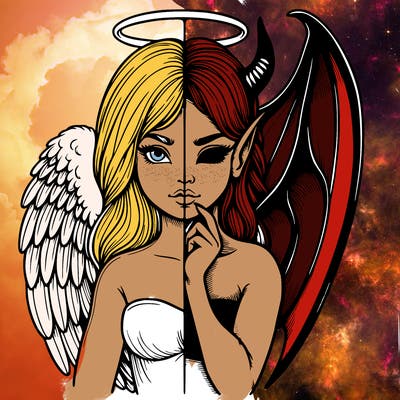 realistic angel half demon