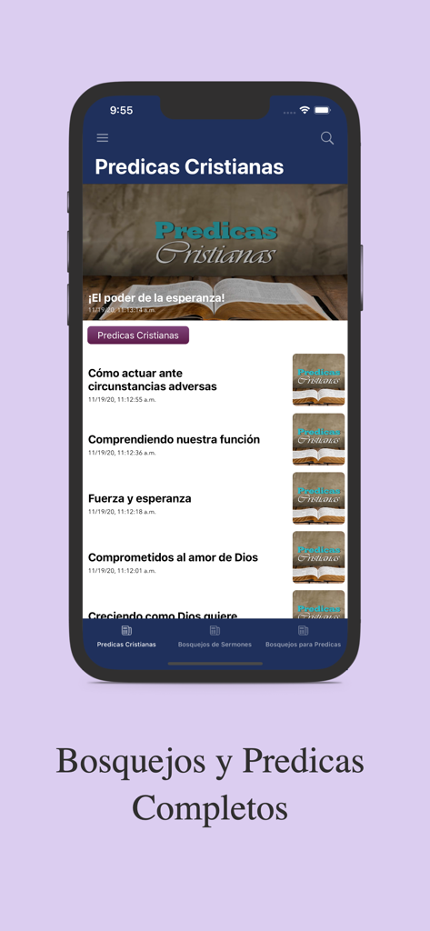 Temas Bíblicos y Predicas - スペイン語でキリスト教の説教と聖書のテーマのリストを表示するモバイルアプリ画面