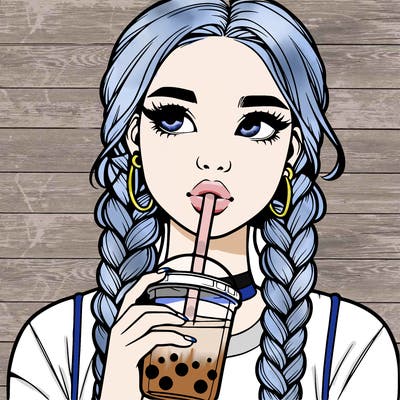 realistic girl with braided hair drinking boba